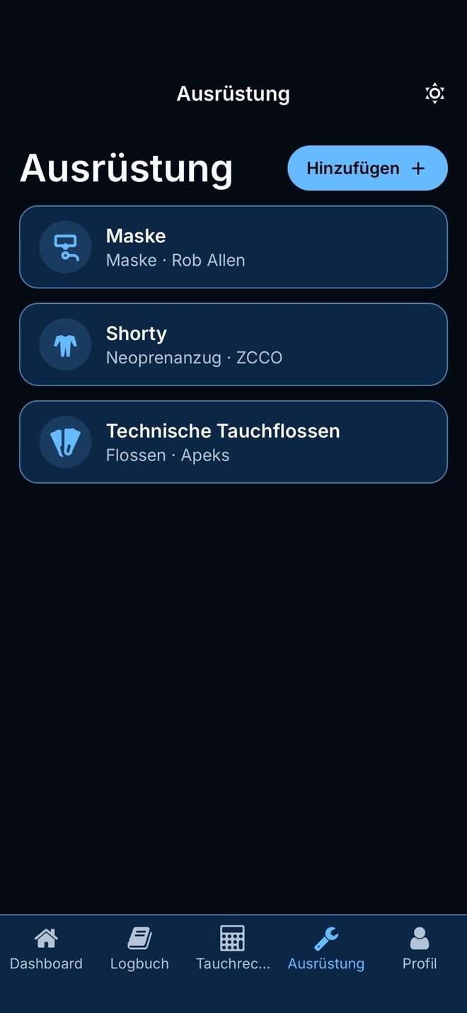 OceanMind-Ausrüstungsliste mit Maske, Neoprenanzug und Flossen